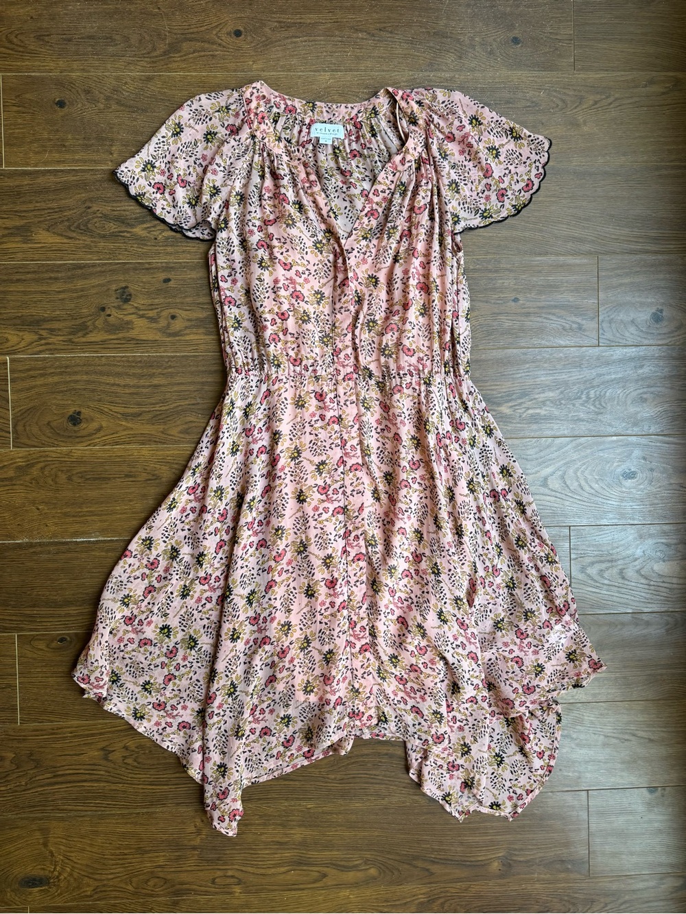 Velvet by Graham & Spencer Pink Floral Dress with asymmetrical hem